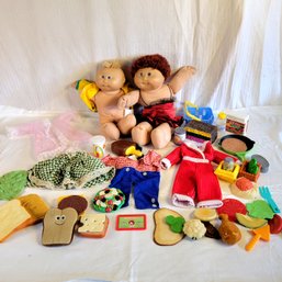 2 Cabbage Patch Dolls And Play Food And Clothes