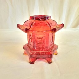 Vintage L E Smith Glass Amberina Pagoda Fairy Lamp