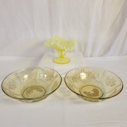 Vintage Yellow Bowls And Candy Dish