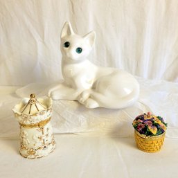 Ceramic Cat, San Francisco Music Box And Trinket Box