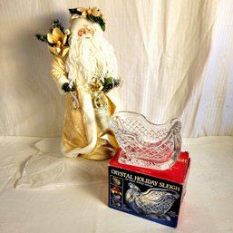 Santa Tree Topper And Crystal Sleigh