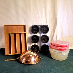 New Tupperware Containers, Loaf Pan, Silverware Drawer And Strainer