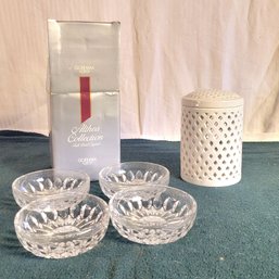 Gorham Crystal Dishes And White Ceramic Jar