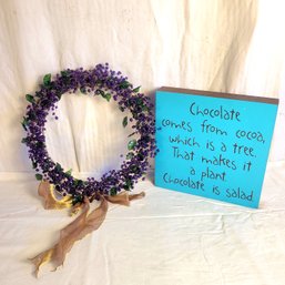 Beaded Purple Wreath And Chocolate Sign