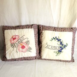 Alaska And Hawaii Throw Pillows With Embroidery