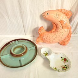 Sigma Fish Dish, Rio Grandeware Divided Dish And Shafford Seashell  Dish