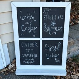 Adorable Wooden White Faux Window Chalkboard Sign