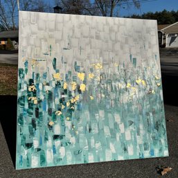 Large White, Teal, And Gold Canvas Art Piece 39' X 39'