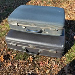 Two Vintage Gray American Tourister Hardshell Suitcases