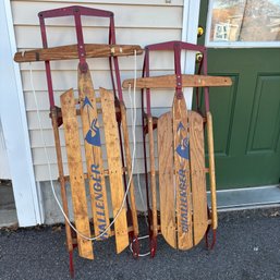 Two Vintage Challenger Wood And Metal Winter Sleds