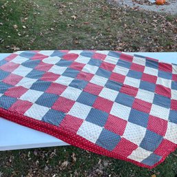 Beautiful Red, White, And Blue Single-Sided Patchwork Quilt 68' X 87'