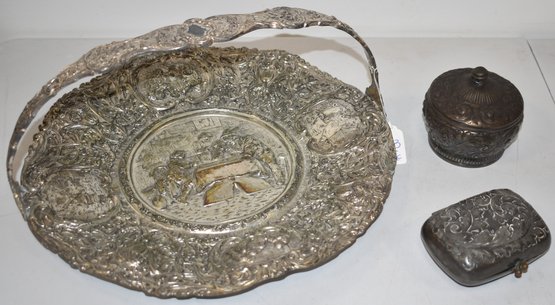 LOT (3) REPOUSSE SILVER PLATED ITEMS
