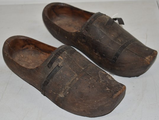 PR. ANTIQUE WOODEN SHOES W/ METAL STRAPPING
