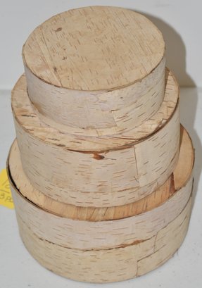 (3) ROUND BIRCH COVERED WOODEN BOXES