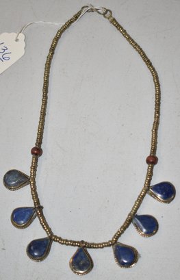 MIDDLE EASTERN SILVER & LAPIS NECKLACE