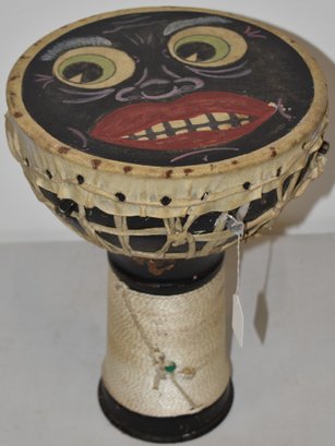 FOLKY AFRICAN STYLE DRUM W/ PAINTED HEAD W/ FACE