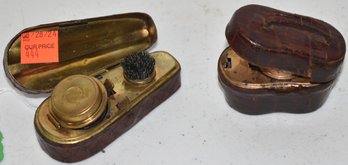 (2) VINTAGE LEATHER COVERED TRAVELING INKS