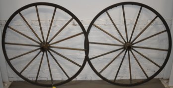 PR. 45' WOODEN WAGON WHEEL W/ STEEL BANDS