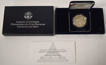 2000 LIBRARY OF CONGRESS COMMORATIVE PROOF SILVER DOLLAR