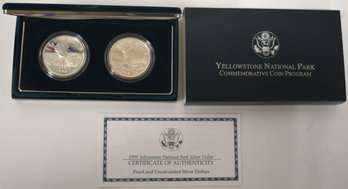 (2) 1999 YELLOWSTONE NATIONAL PARK COMMORATIVE PROOF SILVER DOLLAR