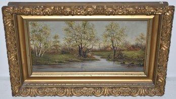 19TH CENT RURAL SCENE OIL PAINTING