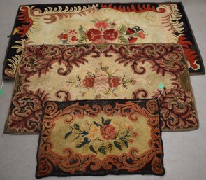 (3) LATE 19TH CENT FLORAL HOOKED RUGS