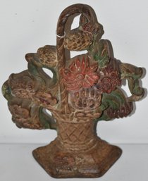 PAITNED CAST IRON BASKET OF FLOWER DOORSTOP