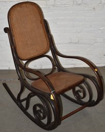 VINTAGE BENTWOOD ROCKER W/ CANE BACK & SEAT