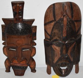 (2) CARVED & PAINTED AFRICAN MASKS