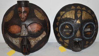 (2) CARVED & DECORATED AFRICAN MASKS