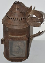 EARLY PIERCE TIN HAND LANTERN