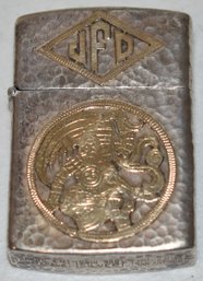 COIN SILVER LIGHTER W/ RAISED GOLD DECORATION