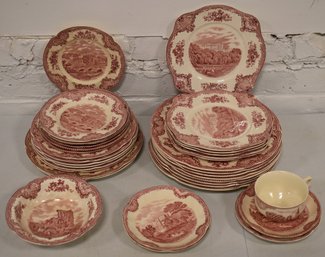 36 PC RED BRISTISH CASTLES CHINA