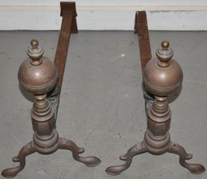 PR. 19TH CENT BRASS BALL TOP ANDIRONS