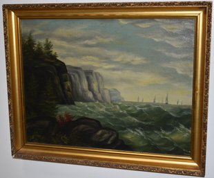 19TH CENT OIL ON CANVAS SEASCAPE