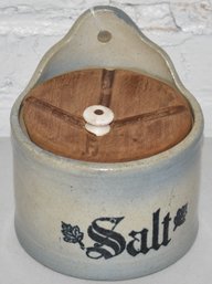 BLUE & WHITE STONEWARE SALT CROCK