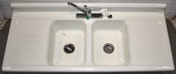 LARGE VINTAGE WHITE ENAMEL CAST IRON 2 PART KITCHEN SINK