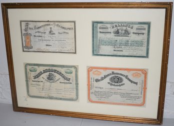 4 FRAMED STOCK CERTIFICATES