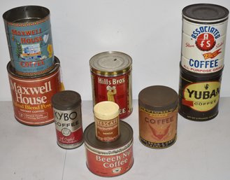 (9) VINTAGE ADVERTISING TIN COFFE CANS