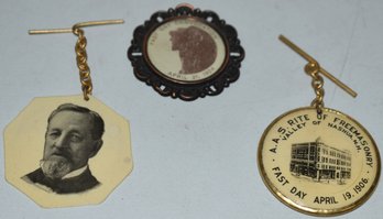 LOT (3) VINTAGE MASONIC PINS W/ FOBS