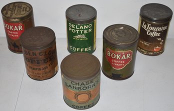 (6) VINTAGE ADVERTISING TIN COFFEE CANS