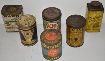 (6) VINTAGE TIN ADVERTISING COFFEE CANS