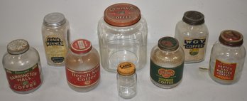 (8) VINTAGE ADVERTISING COFFEE JARS