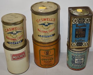 LOT (6) LG. TIN ADVERTISING COFFEE CANS