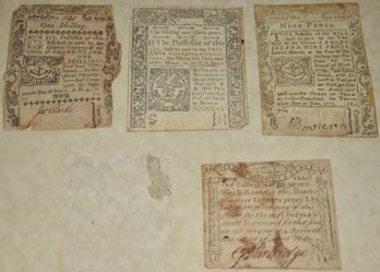 4 PC'S EARLY COLONIAL CURRENCY