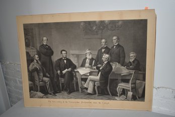 STEEL ENGRAVING OF LINCOLN & CABINET