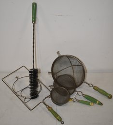 VINTAGE GREEN HANLDED KITCHENWARE