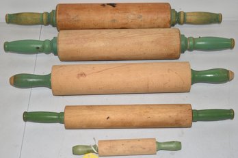 VINTAGE GREEN HANDLED WOODEN ROLLING PINS