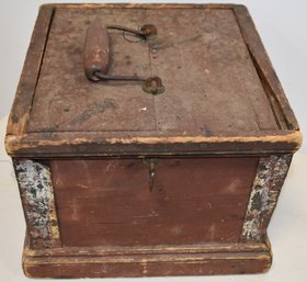 19TH CENT PAINTED WOODEN LOCK BOX