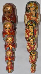 (2) PAINTED WOODEN RUSSIAN NESTING DOLLS